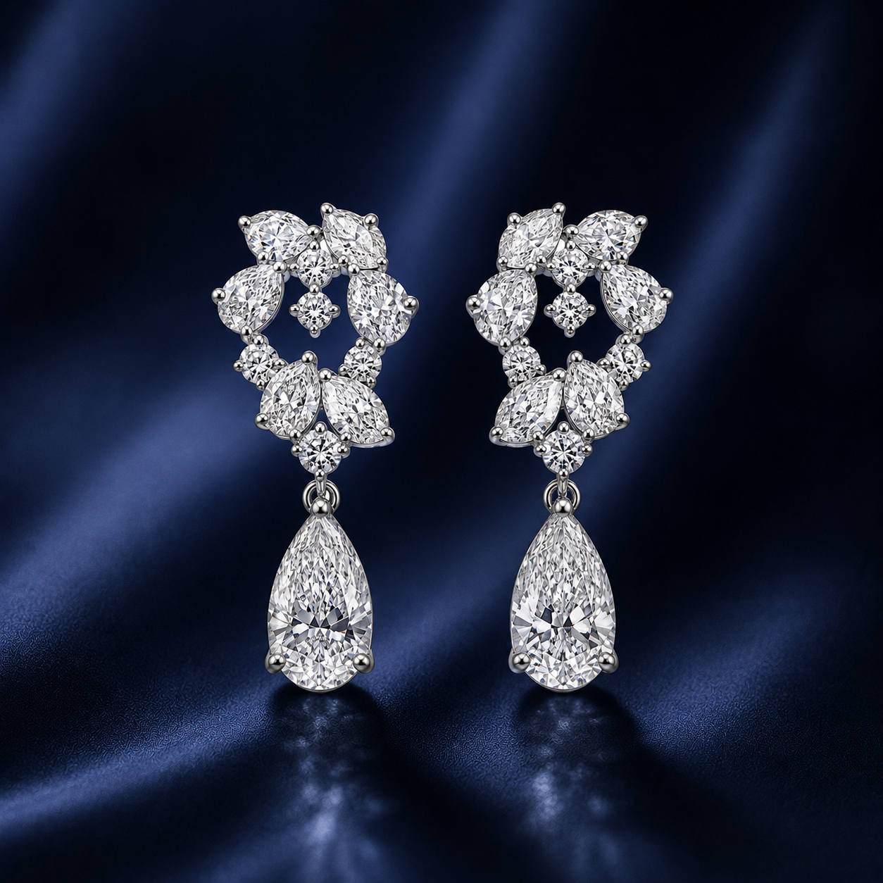Diamond Cluster Earrings with Pear Drops