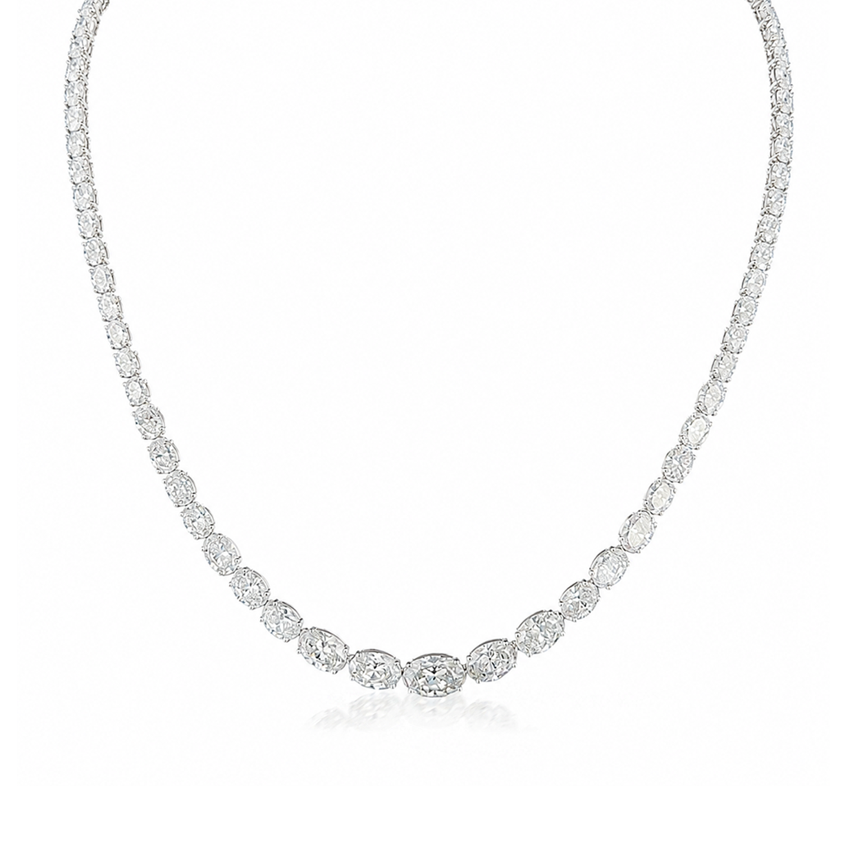 25 carats Oval Majestic Riviera Graduated Eco Diamonds Tennis Necklace