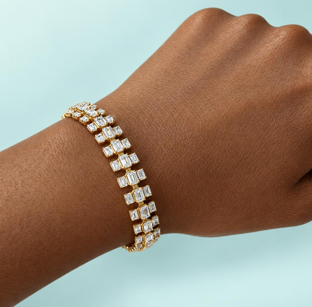 Symphony Emerald Cut Diamond Multi Row Tennis Bracelet