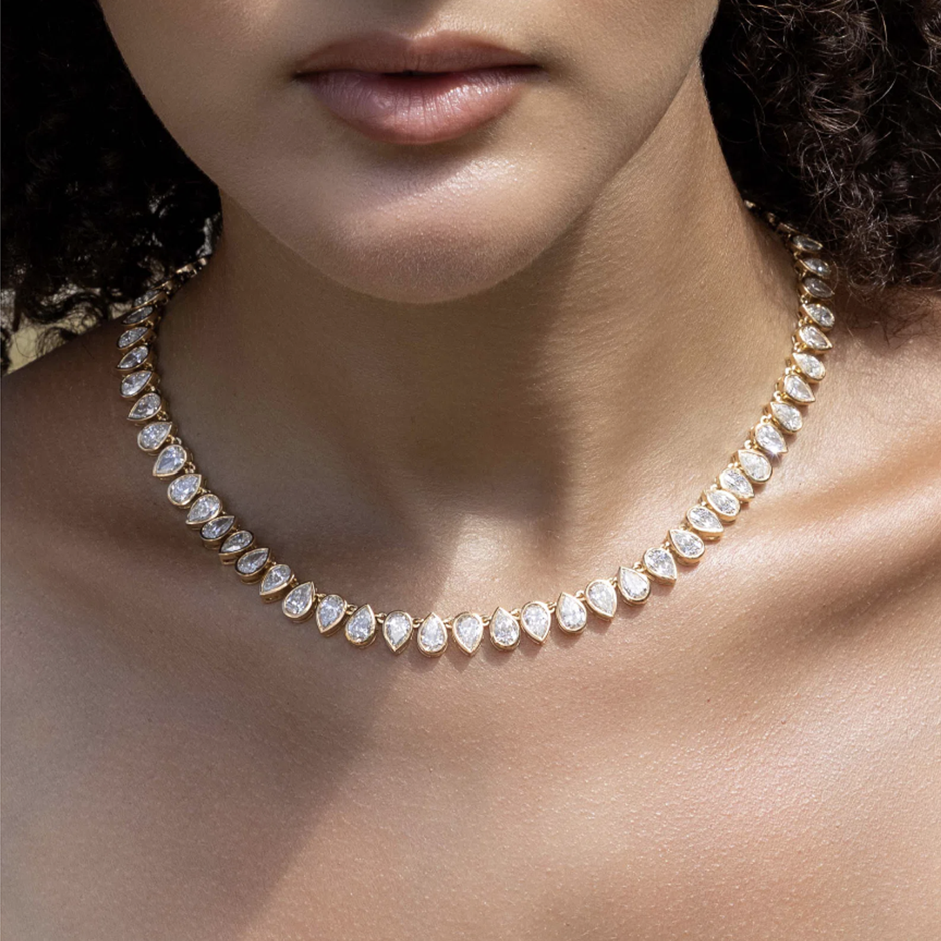 Antoinette Pear Shape Bezel Eco Diamonds Tennis Necklace