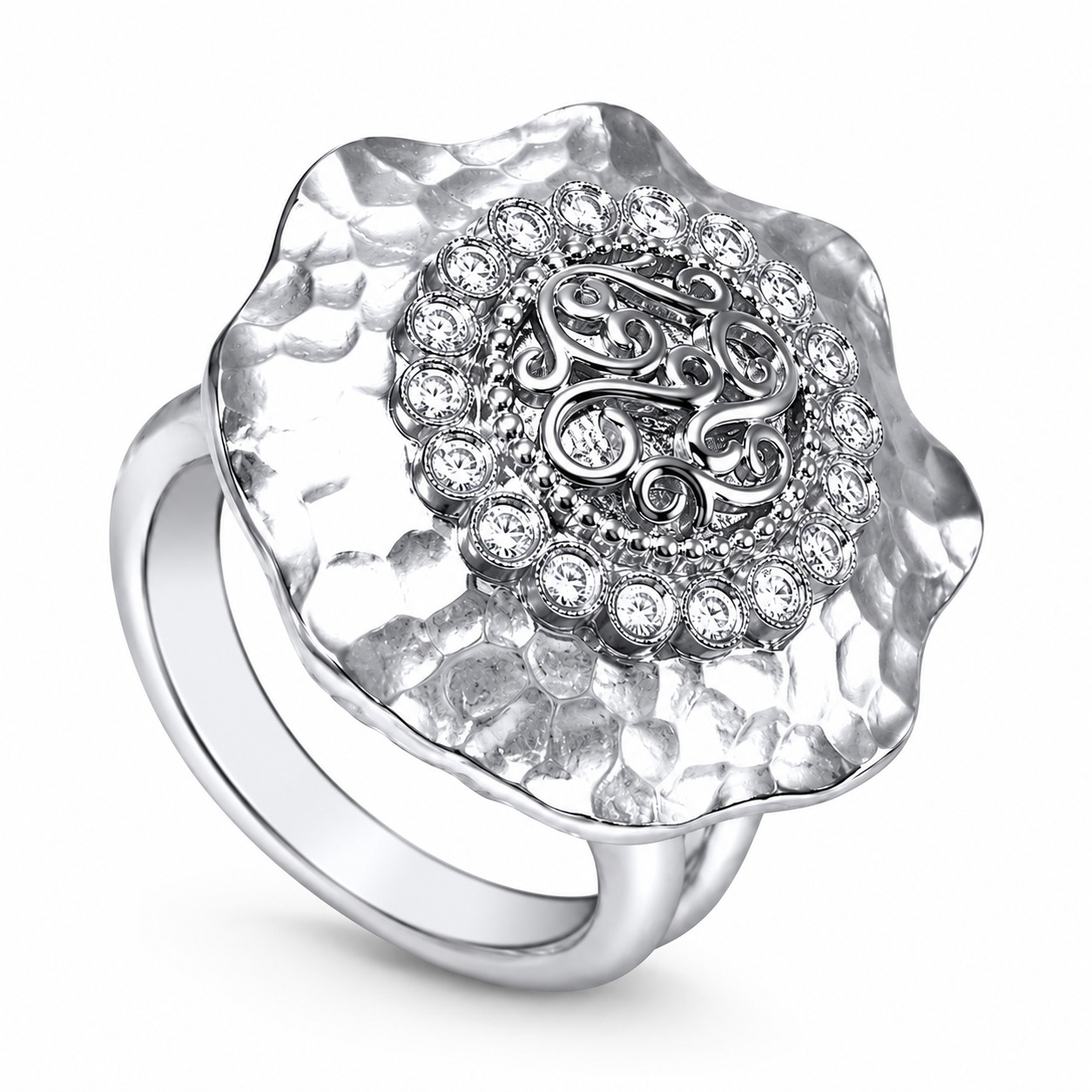 Hammered Finish Diamond Cocktail Ring