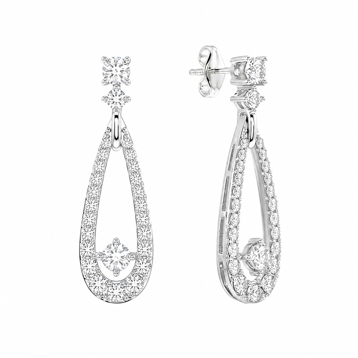 Teardrop Shaped Pave Eco Diamonds Drop Earrings