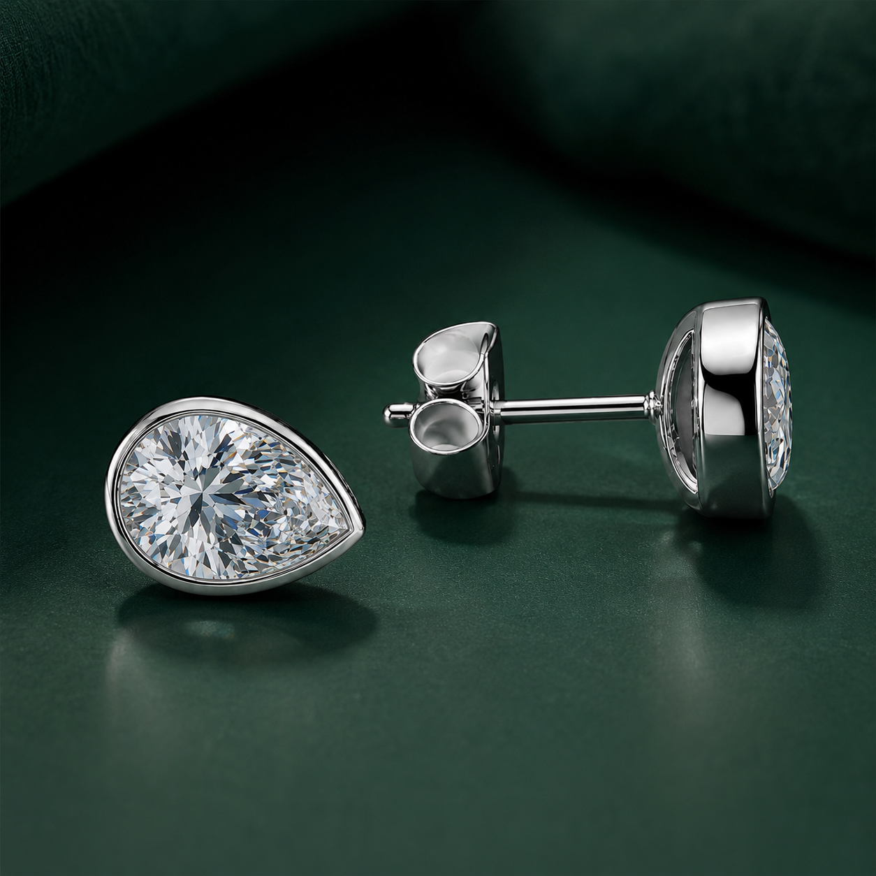 Pear Bezel Eco Diamonds Stud Earrings