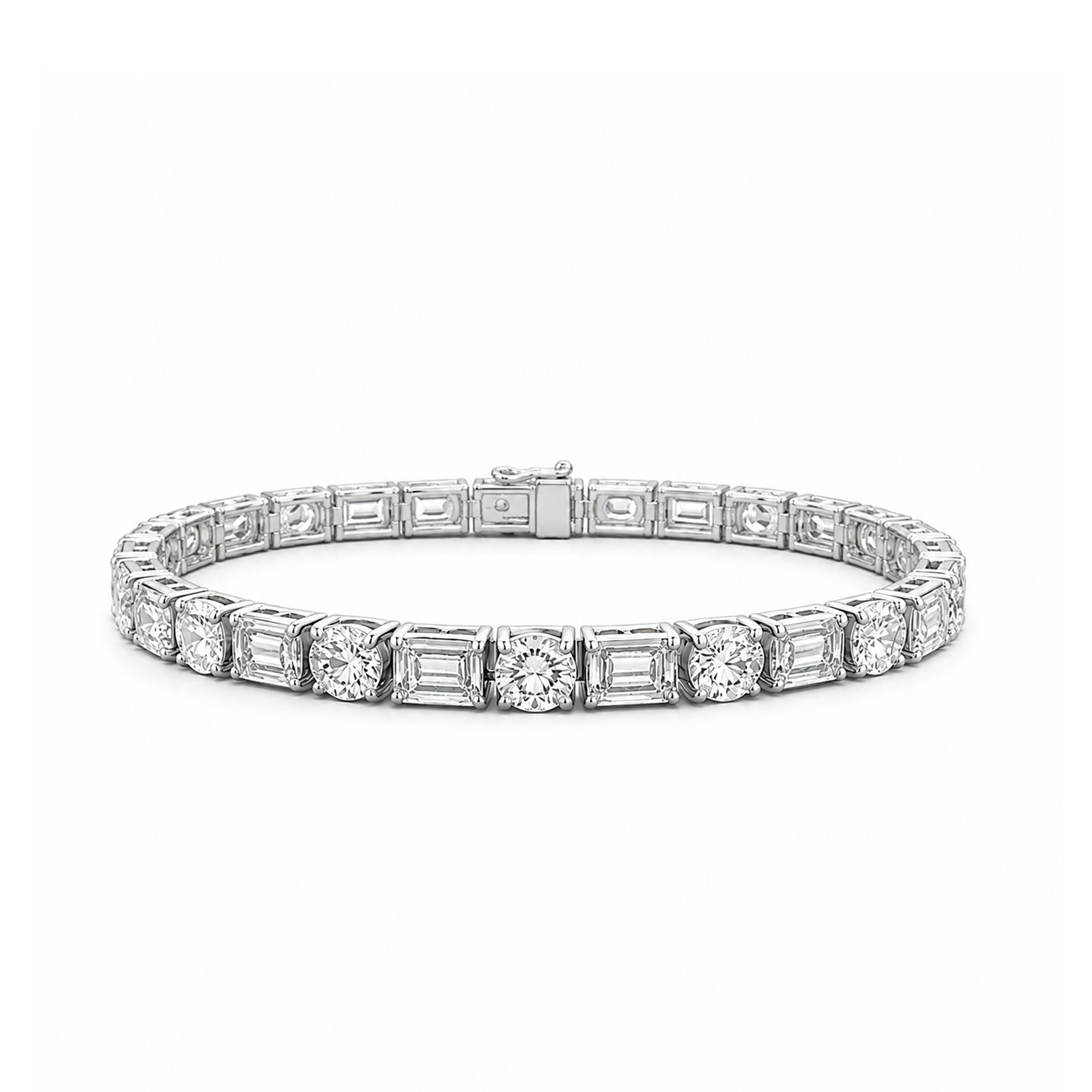 Alternating Emerald and Round Diamond Bracelet