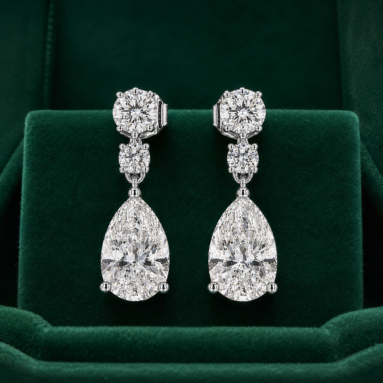 Double Round Pear Drop Eco Diamonds Earrings