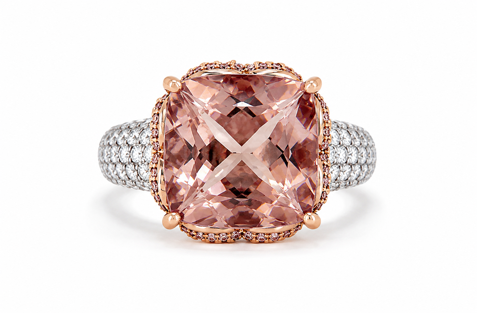 Pink Morganite Cocktail Ring in Two Tone Gold