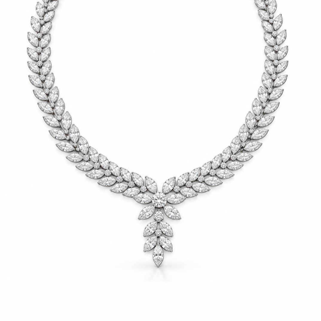 Laurel Marquise and Round Diamond Lariat Necklace