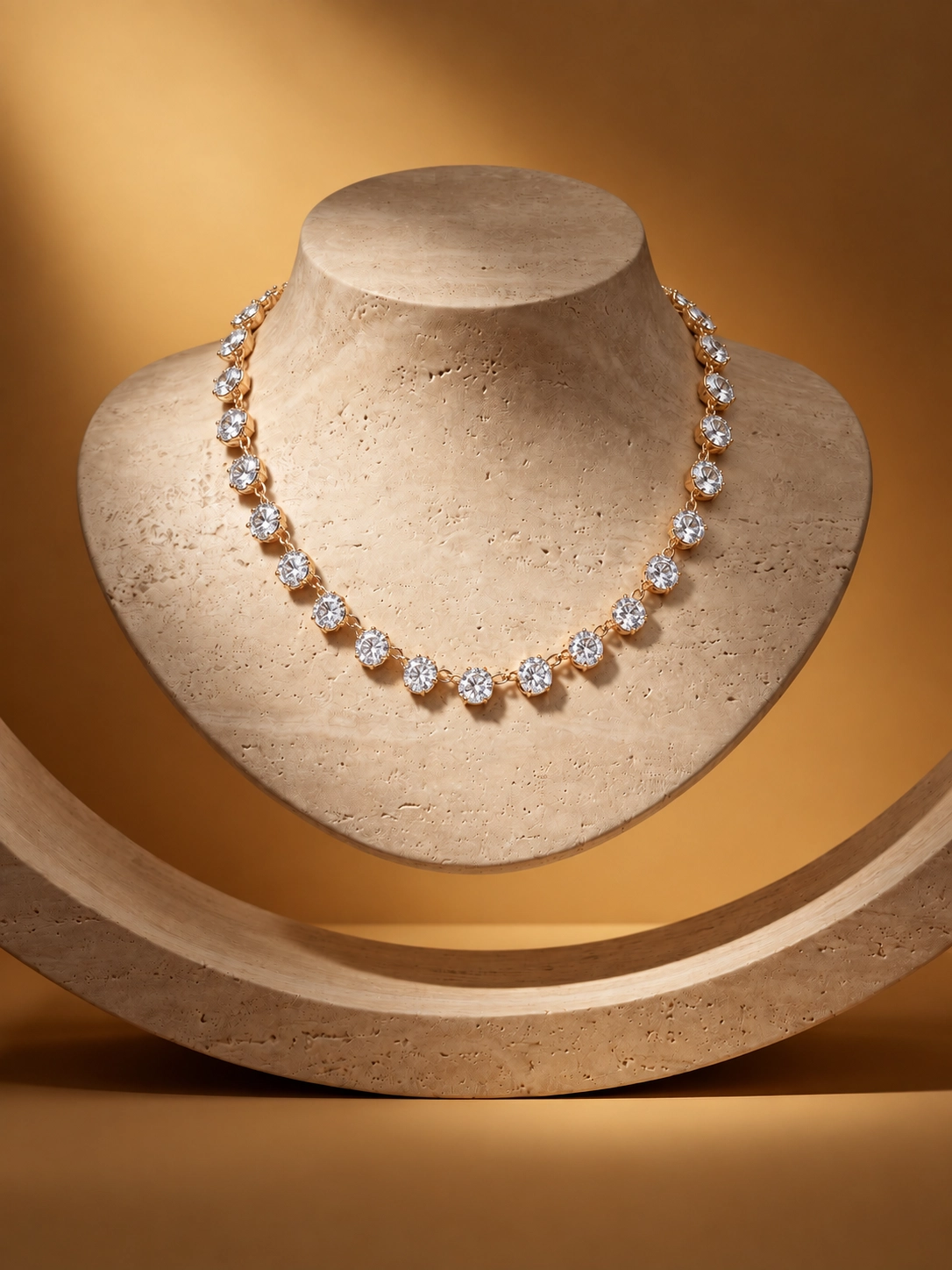 Classic Round Diamond Tennis Necklace in Yellow Gold