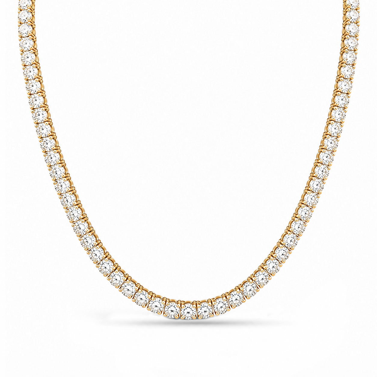 Straight Line YELLOW Gold Eco Diamonds Tennis Necklace 17 carats
