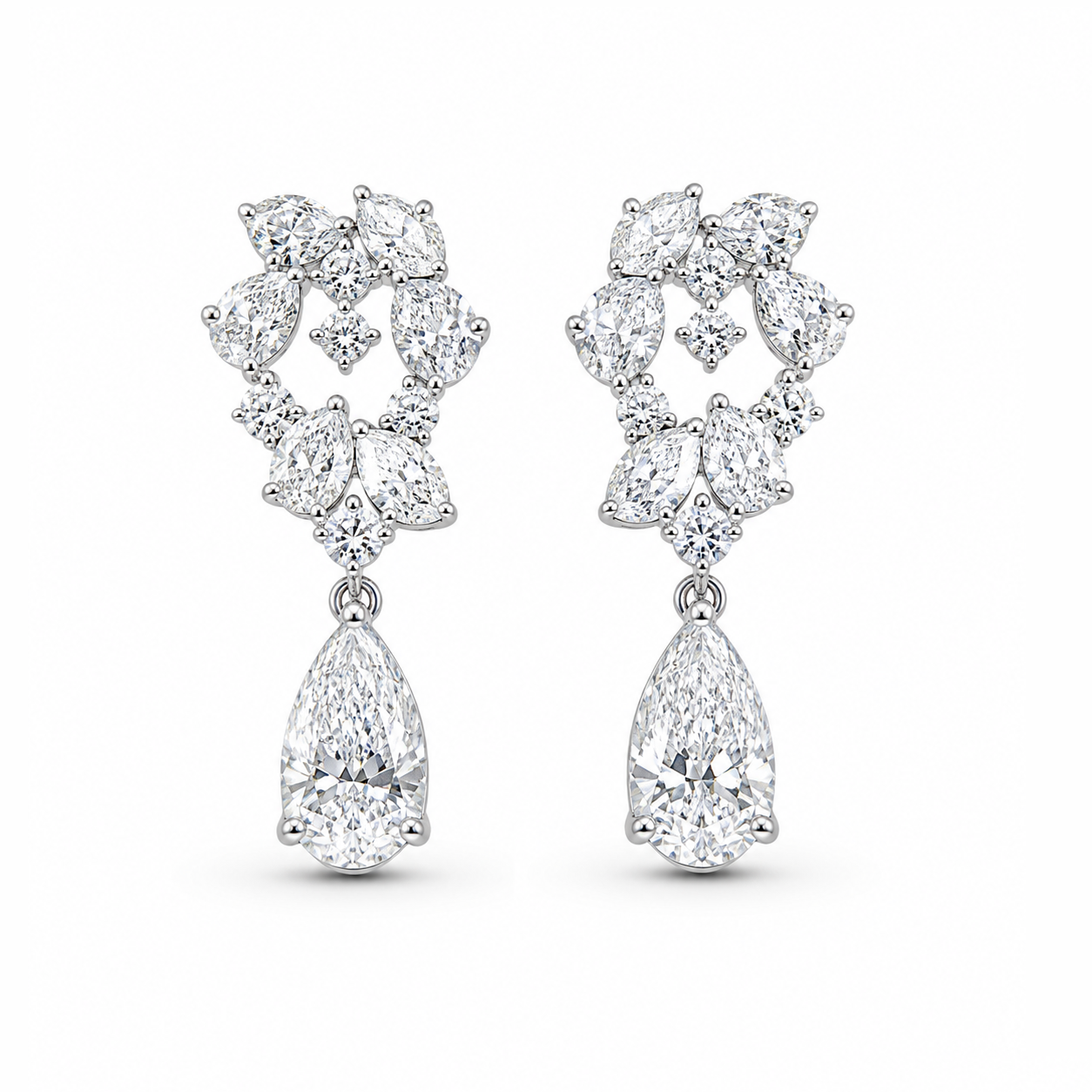 Diamond Cluster Earrings with Pear Drops