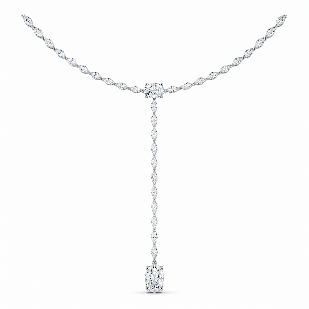 Marquise and Oval Eco Diamonds Lariat Drop Necklace