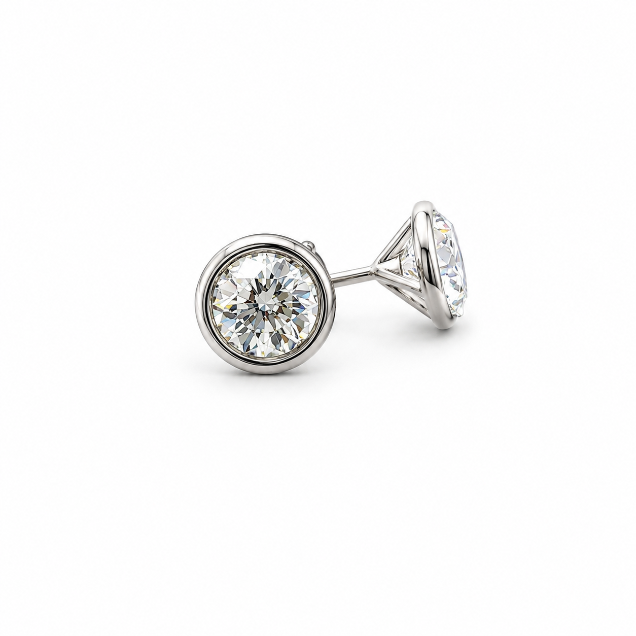 Round Bezel Stud Eco Diamonds Earrings