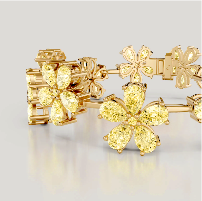 Fleur Canary Yellow Eco Diamonds Floral Station Bracelet