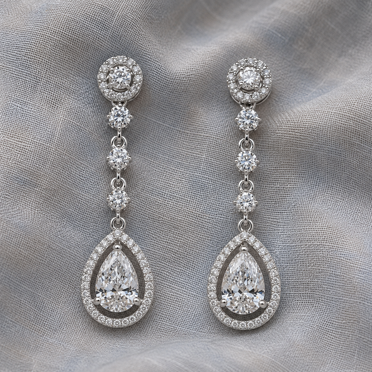 Lucille Pear Shaped Diamond Drop Earrings